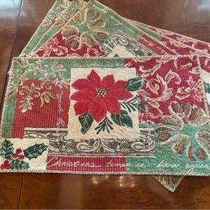 Holiday Poinsettia Tapestry Placemat Set - Red, Green, Cream